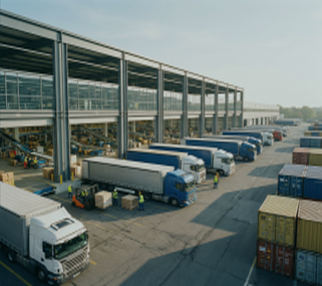Forklift loading pallets in warehouse